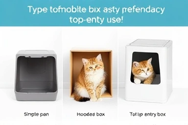 Comparison of cat litter box types, modern design, pet hygiene